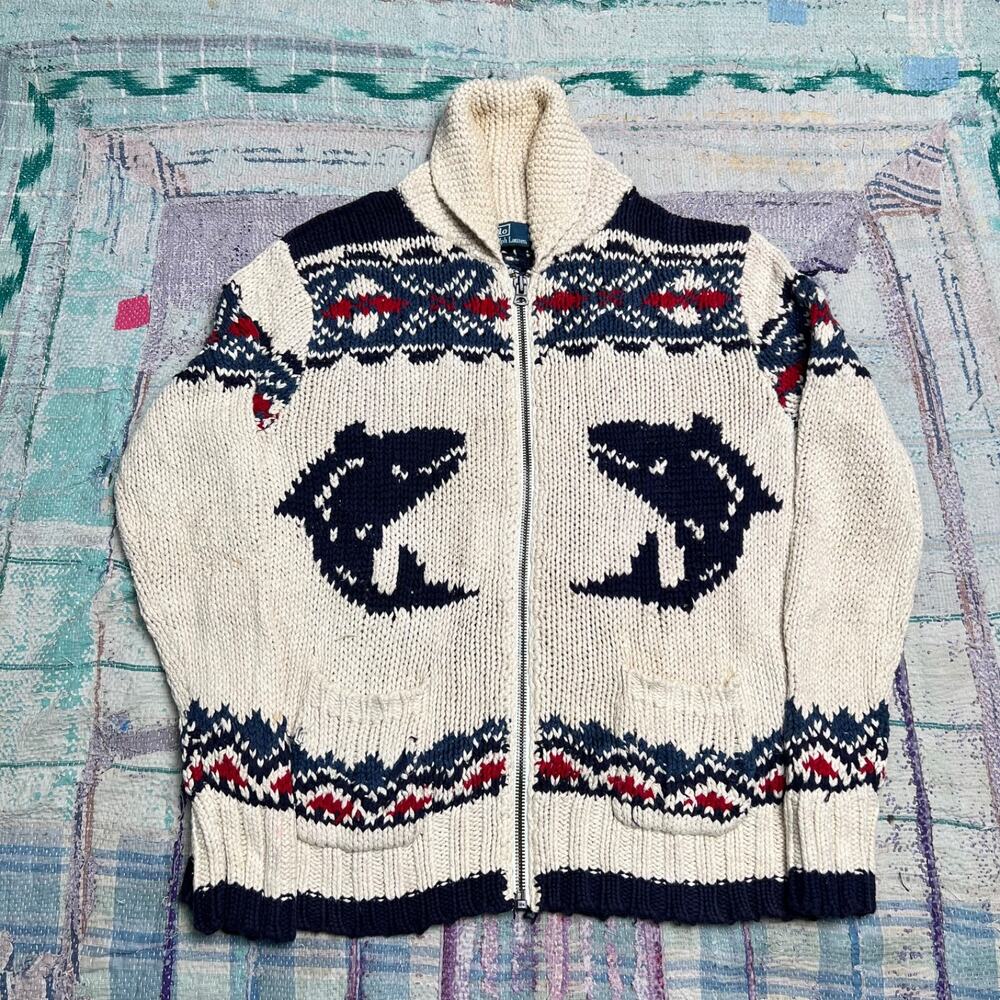 Polo Ralph Lauren Whale Anchor Full Zip Knitted Shawl Cardigan Men's Large